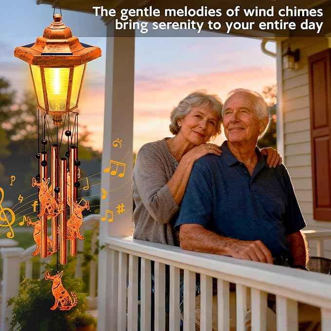 Large Solar Dog Wind Chimes, Gifts for Women Mom Grandma Wife Sister Daughter Neighbor Nana, Classic Bronze Wind Chimes With Wind Catcher, Solar Decor Lights For Outdoor Garden Patio Yard Porch Window