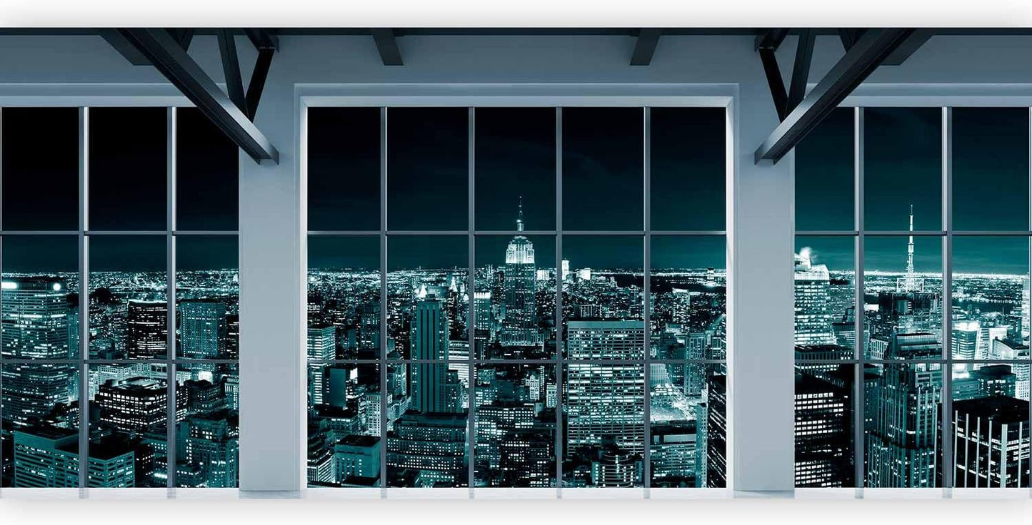artgeist Premium Wall Mural New York City 216x98 in - Non-Woven Photo Wallpaper Art Print Fleece Wall Mural Decoration Poster Picture Design Night Window View Skyline Panorama c-A-0074-a-f