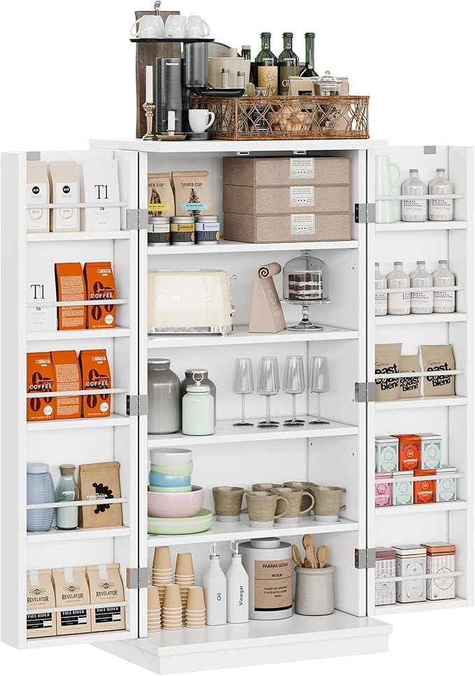 Shintenchi Kitchen Pantry Cabinet,5 - Layer Storage Cupboard with Adjustable Shelves for Organizing and Storing Food Items,47'' Versatile Buffet Sideboard for Kitchen, Bathroom and Laundry,White