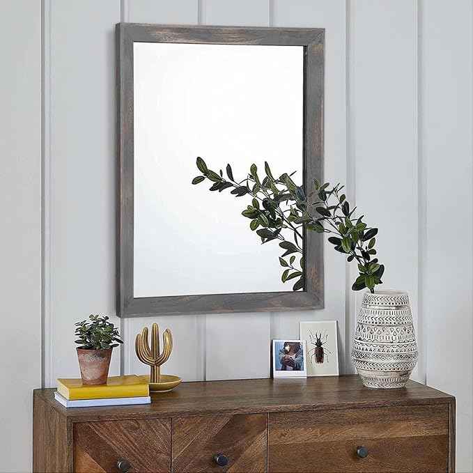 AAZZKANG Wooden Mirror Rectangle Rustic Mirrors for Wall Decorative for Bedroom Bathroom Living Room Entryway Hanging Home Decor 20"x16"