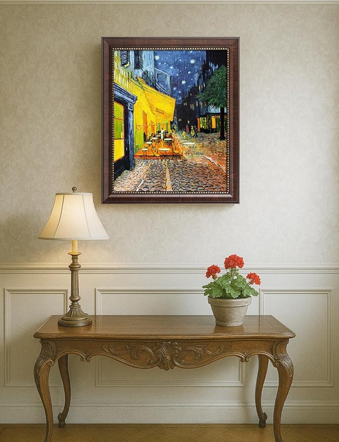 DECORARTS - Vincent Van Gogh Cafe Terrace at Night Framed Wall Art, Giclee Print with Antique Brown Frame for Home or Living Room Decor, Picture Size 16x20 Total 19x23 Made in USA
