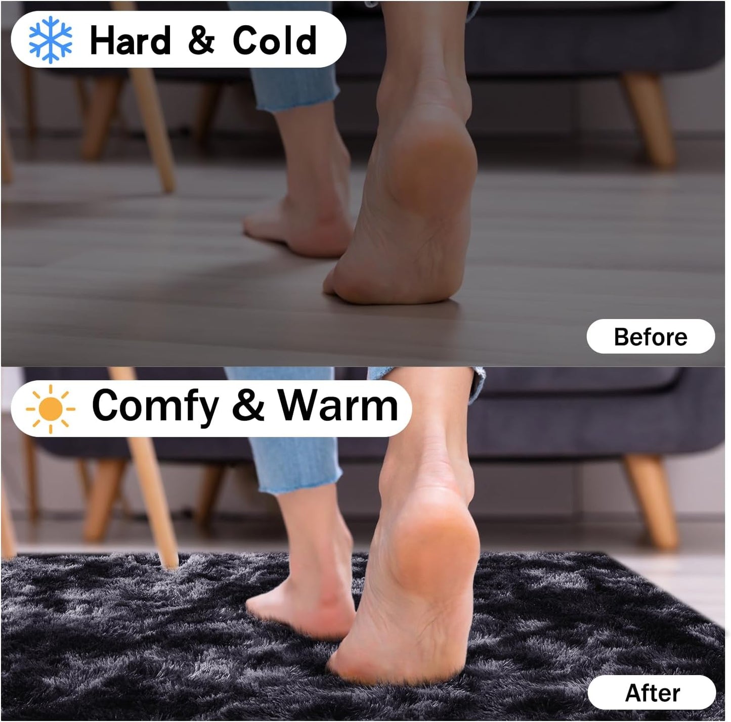 Rezutan Area Rugs 8x10 Living Room, Large Fluffy Rug for Bedroom, Soft Shag Shaggy Fuzzy Carpets for Boys and Girls Dorm Room Home Decor Aesthetic,Black Grey Tie-Dyed.