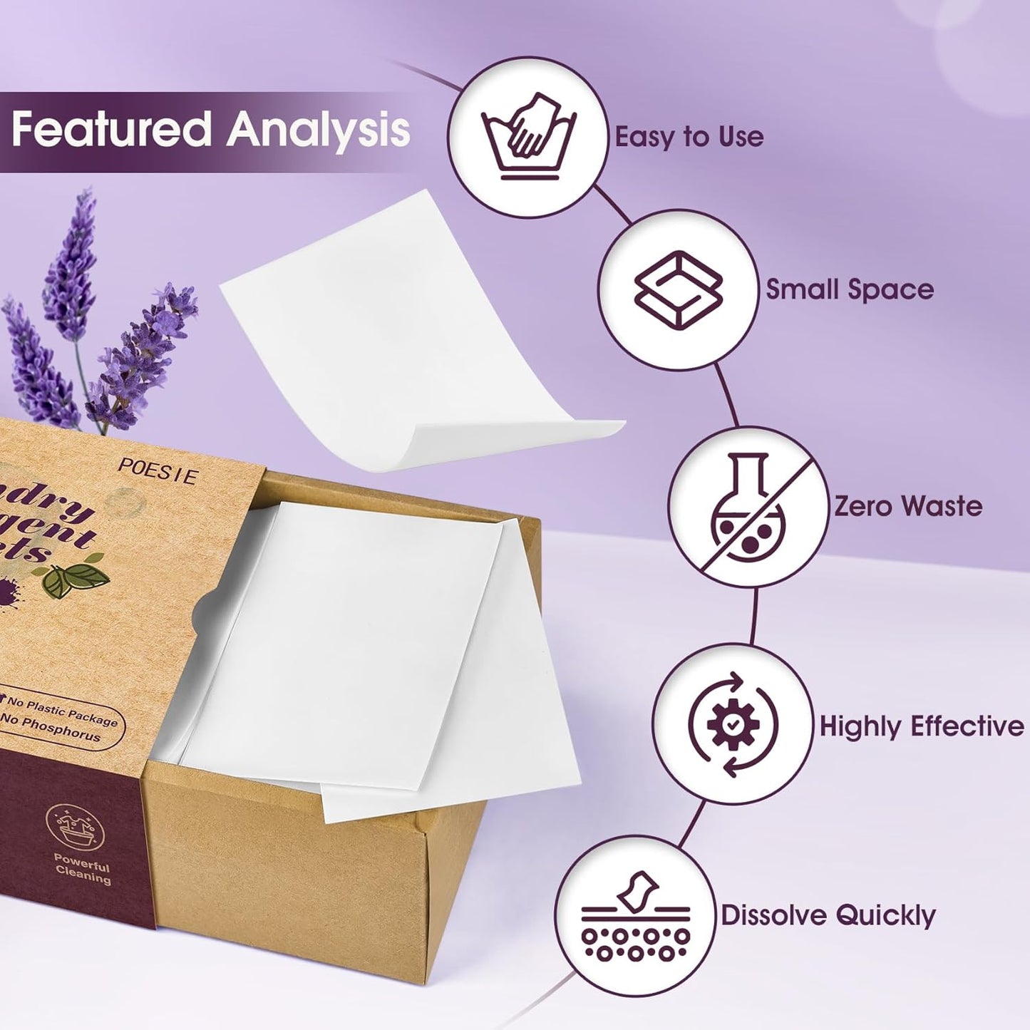 Poesie Laundry Detergent Sheets Lavender Scent 3 Pack 480 Sheets 240 Loads Laundry Strips No Plastic Jug Liquidless Travel Portable Laundry Detergent HE for Camping Dorm Life