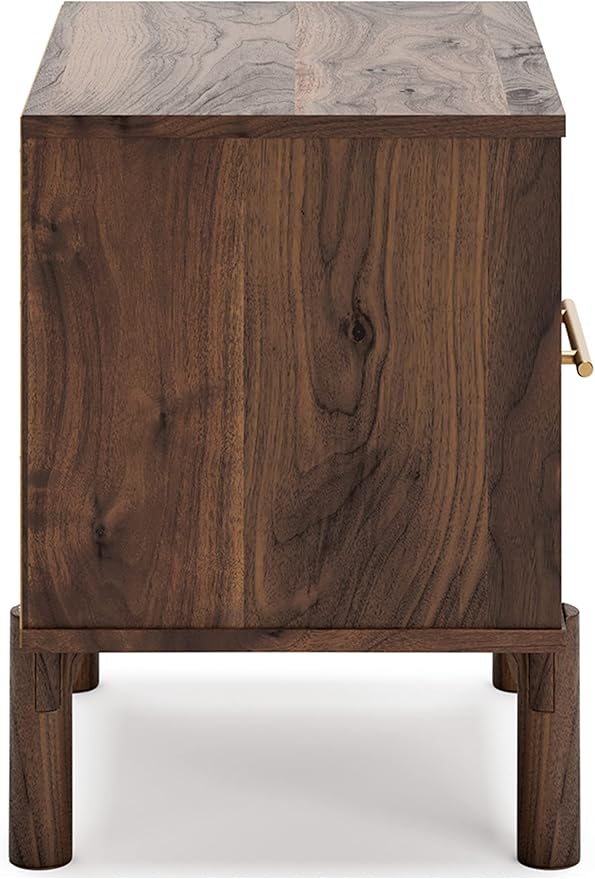Signature Design by Ashley Calverson Modern 1 Drawer Nightstand with Open Cubby, 21.18" Tall, Dark Brown