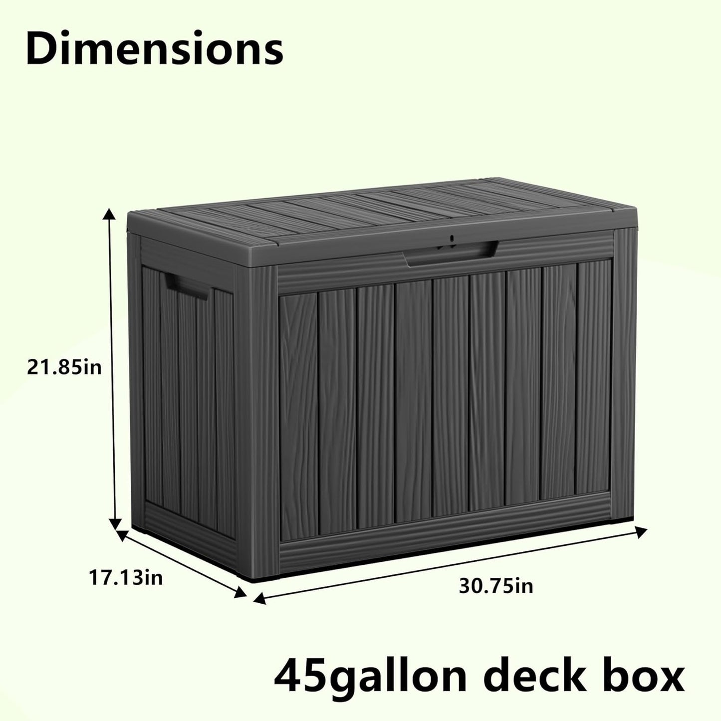 Vixzen 45 Gallon Resin Deck Box, Lockable Outdoor Storage Box for Patio Cushions Storage Furniture,Garden Tools, Pool Supplies, Weatherproof and UV Resistant