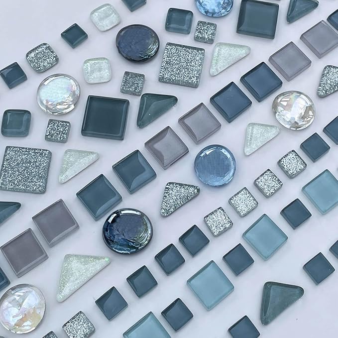 LITMIND 1.1 LB Gray Irregular Glass Mosaic Tiles with Backing, Assorted Mosaic Shapes for Creative Crafts – Ideal for Adult Mosaic Kits, Puzzles, and Artwork Projects
