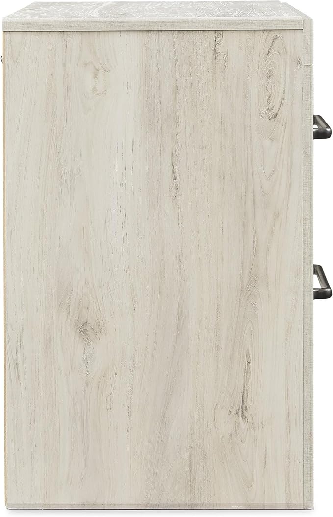 Signature Design by Ashley Cambeck Farmhouse Industrial 2 Drawer Two Drawer Nightstand with 2 Slim-Profile USB Charging Stations, 24.37" Tall, Whitewash