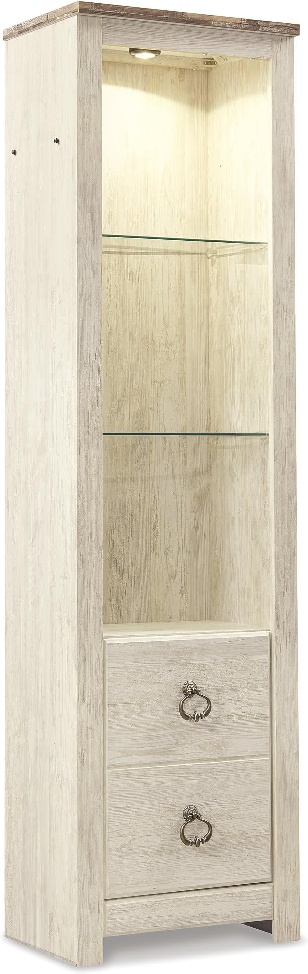 Signature Design by Ashley Willowton Farmhouse 3-Piece Entertainment Center for TVs up to 73" with LED Lighting, Whitewash