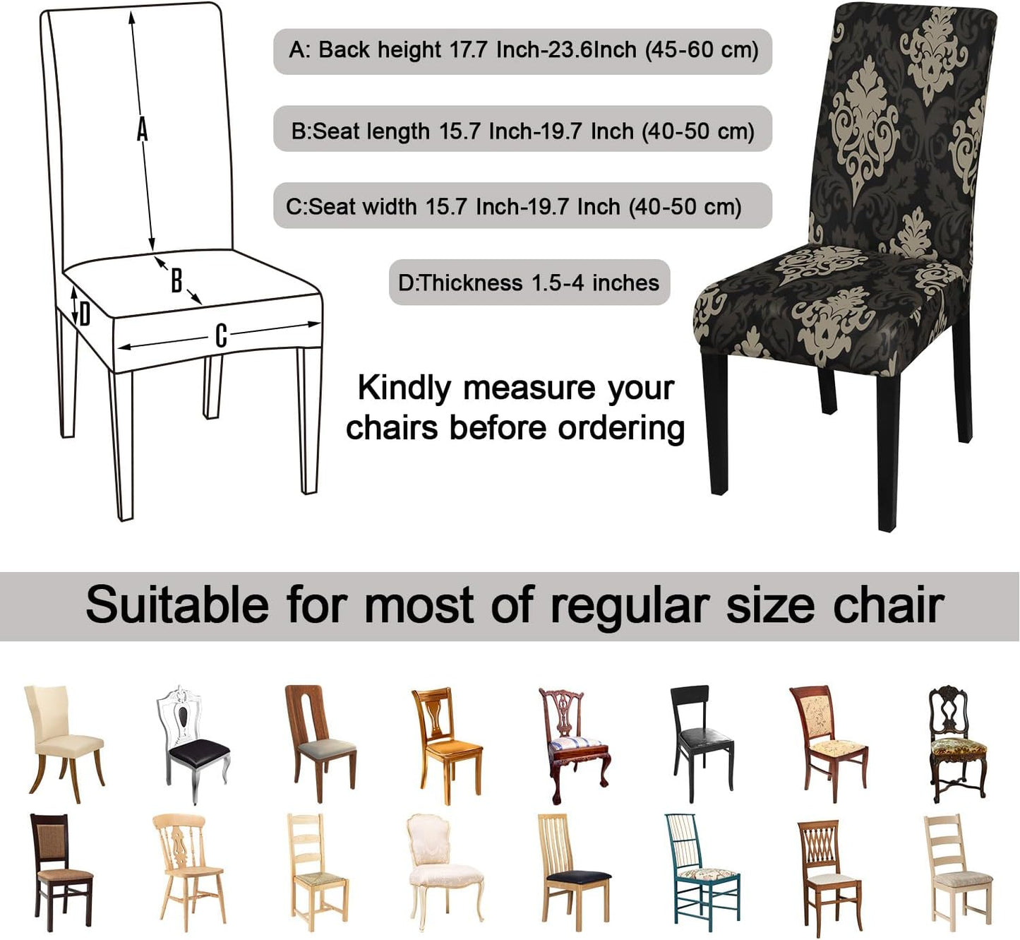 JQinHome Dining Chair Slipcover, High Stretch Removable Washable Chair Seat Protector Cover Set of 4,Chair Covers for Dining Room, Kitchen,Home Party,Wedding Ceremony(Luxe Black, 4PC)