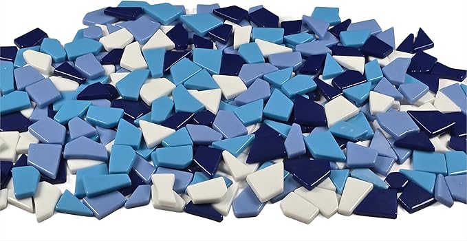 Irregular Glass Mosaic Tiles Bulk 500g Glossy and Iridescent Mosaic Glass Tiles for DIY Projects and Arts and Crafts Solid Colors and Mixes (Glossy Dark Blue, Periwinkle & Sky Blue Mix)