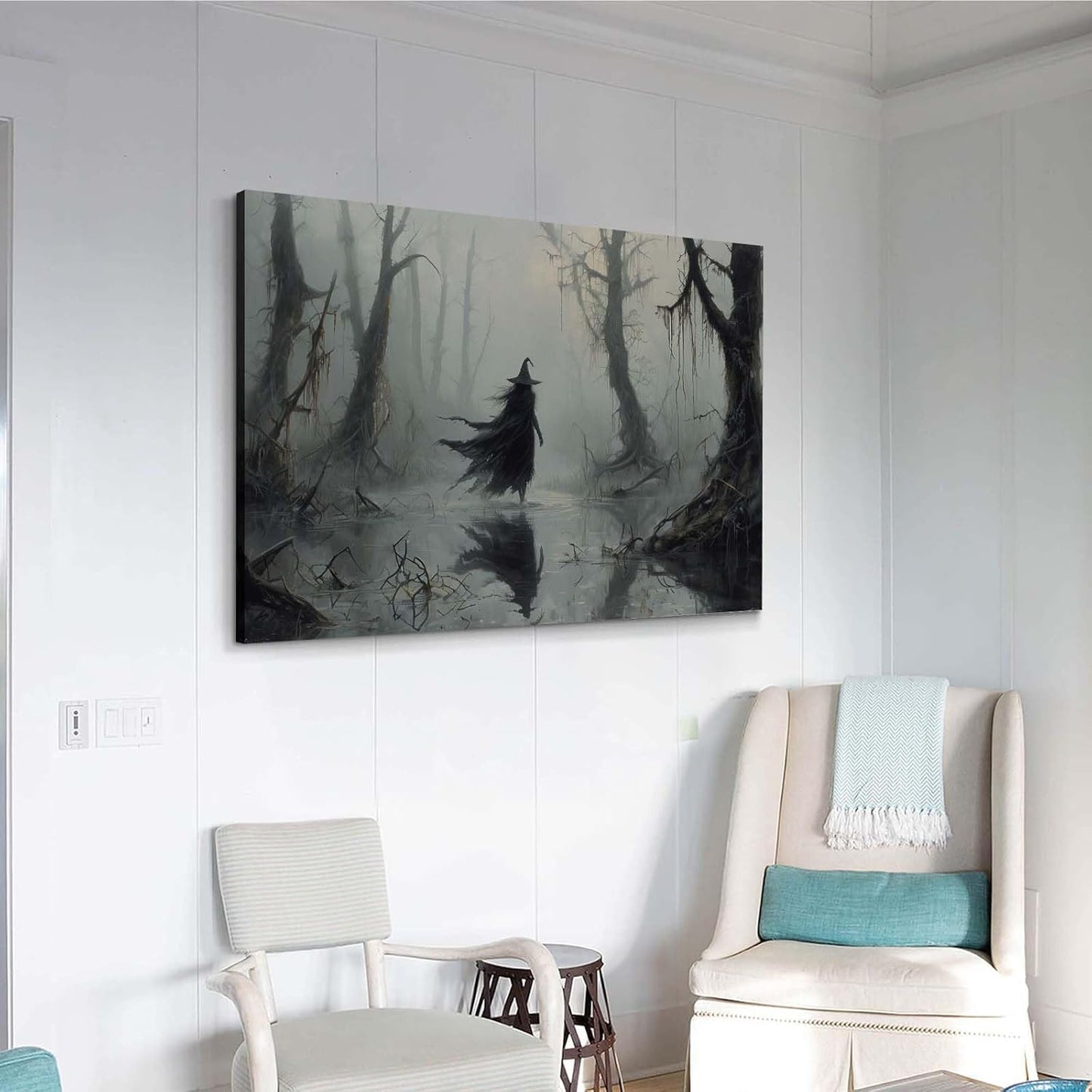 JFHCQJPK Vintage rustic swamp witch poster dark moody wall art gothic horror season halloween print for home decor retro dark moody painting16x24in Frameless