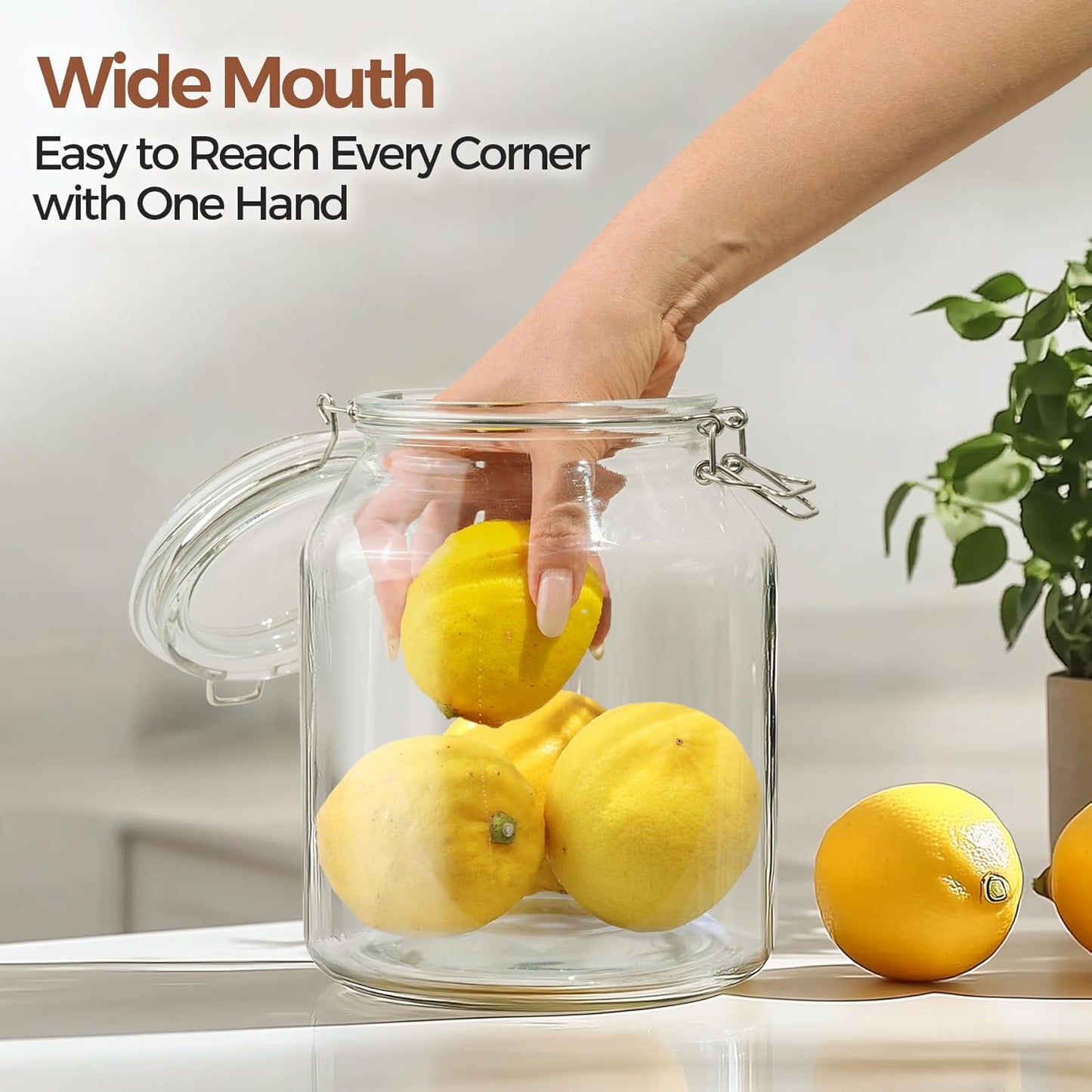 ComSaf Glass Jars with Airtight Lid 86 oz, Wide Mouth Mason Jars, Canning Jars, Large Glass Storage Containers with Lids, Flour Sugar Storage Containers, Large Canister for Rice, Pickle, Set of 2