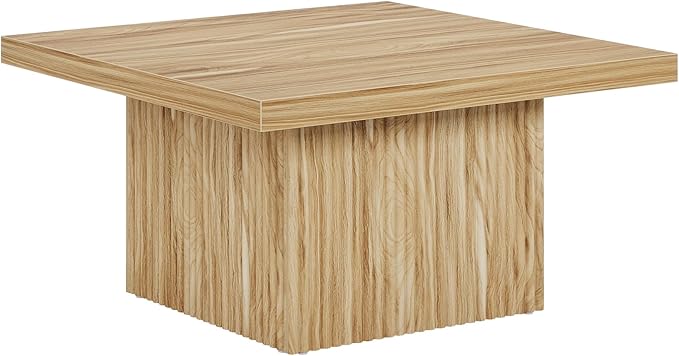 Tribesigns Square Coffee Table, 31.5-Inch Fluted Coffee Table, Mid-Century Modern Living Room Table, Large Cocktail Table for Living Room, Easy Assembly, Oak