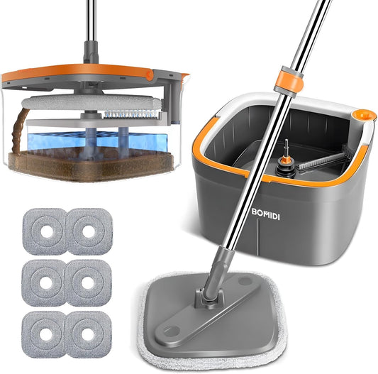Mop and Bucket, Spin Mop with Separate Dirty Water System, Deep-Cleaning Mops for Floors, Versatile Mops for Walls