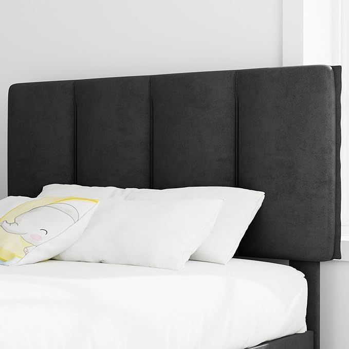 VECELO Twin Size Bed Frame with Upholstered Headboard, Heavy-Duty Bedframe with Wooden Slats & Steel Framework, Easy Assembly, Velvet & Black