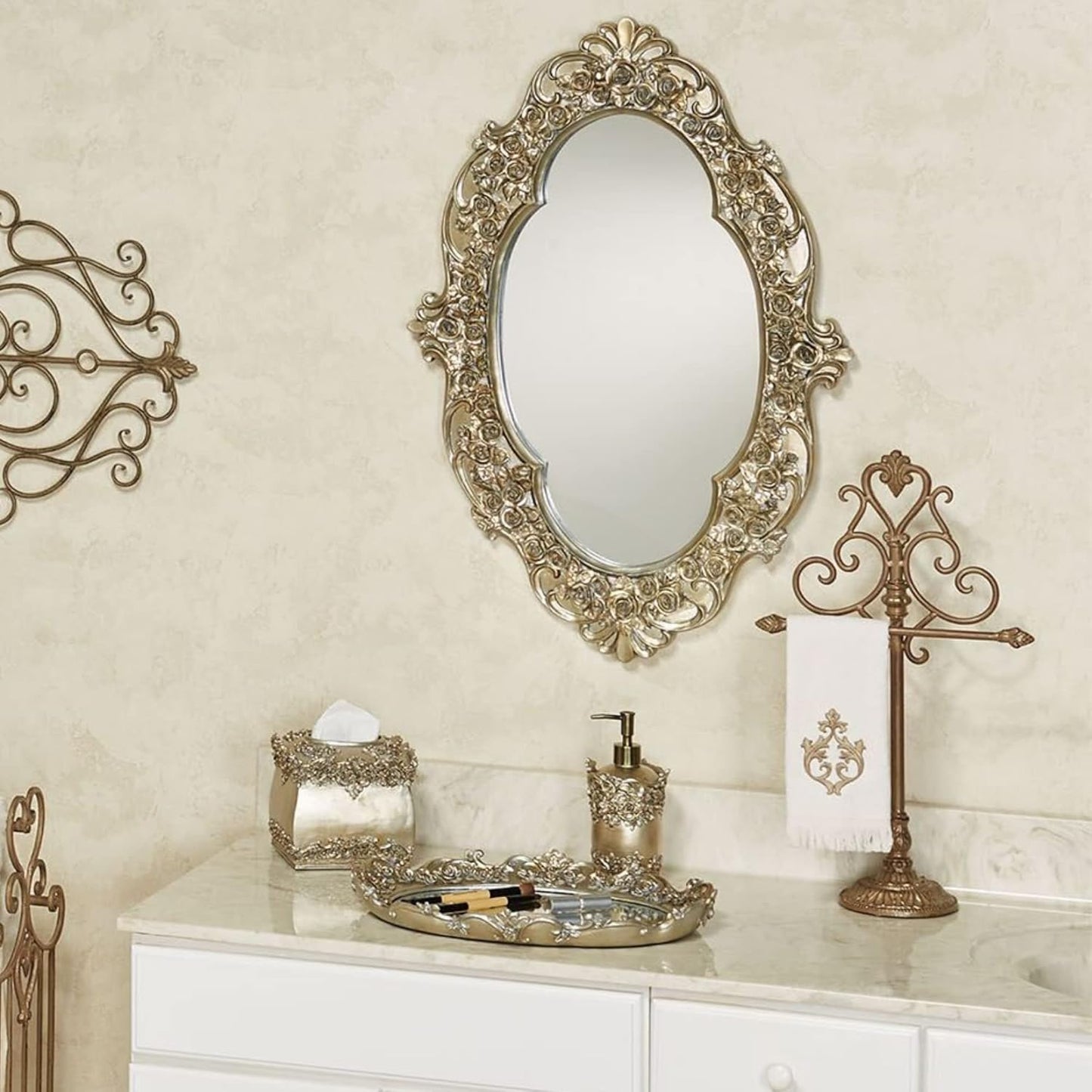 Touch of Class Victoria Rose Oval Vintage Wall Mirror | Victorian Style Decor for Bedroom, Living Room, Bathroom Vanity | Ornate Gold Framed