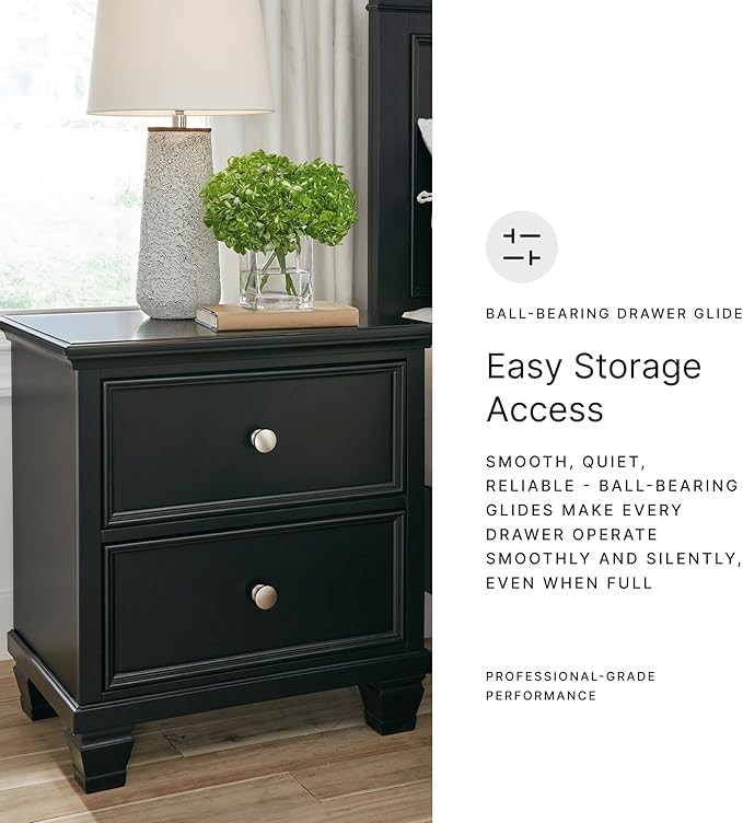 Signature Design by Ashley Lanolee Classic 2 Drawer Nightstand for Bedroom, 26.75" Tall, Black