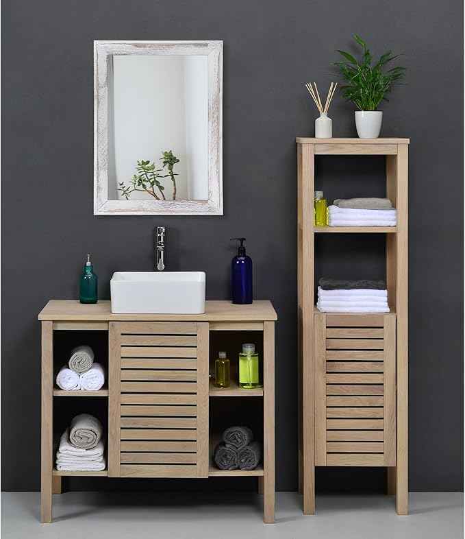 AAZZKANG Mirrors for Wall Rustic Wood Framed Hanging Mirror Decorative for Farmhouse Bedroom Bathroom Living Room Entryway Hallway Small White