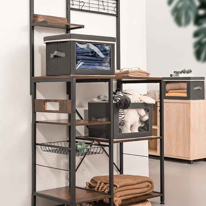 Storage Bins with Lids - Fabric Storage Boxes with Lids, Collapsible Storage Bins with Window, Decorative Closet Organizers and Storage for Clothes, Towels, Books, 3 Packs And 6 Packs