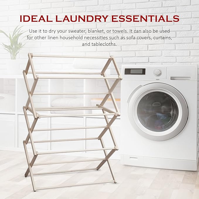 Peaceful Classics Wooden Laundry Rack - Amish Handmade Wooden Clothes Drying Rack - Foldable Drying Rack for Towel, Blanket, Linen Household Essentials - for Indoor Or Outdoor Use (52" x 36" x 16")