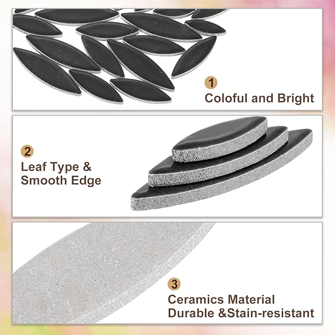 uxcell Ceramic Mosaic Tile, About 200g Teardrop Leaf Tile Mosaic Block for Handicrafts Artwork, Black