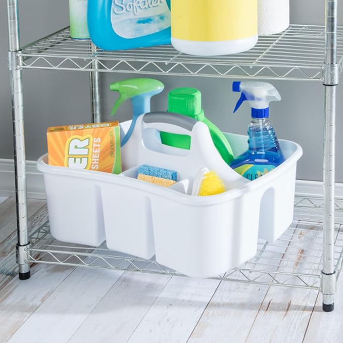 Sterilite 6 Pack Divided Ultra Caddy, Plastic Portable Storage to Hold Bathroom and Cleaning Supplies, White - 5 Large Compartment Organizer