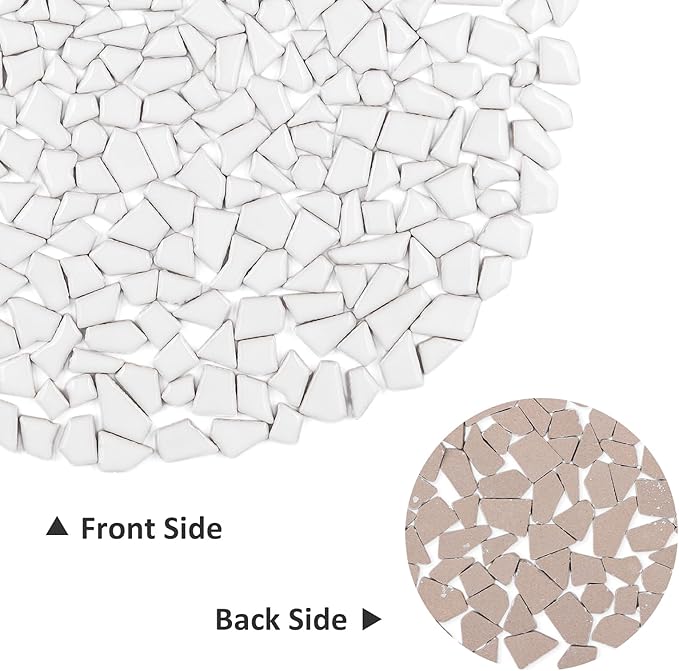 Artspac Ceramic Mosaic Tiles for Crafts Bulk, 454g White Irregular Mosaic Tiles for Mosaic Craft Supplies, Garden Art Decor