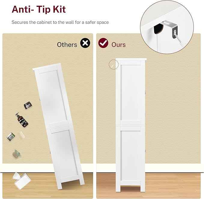 TEENFON 51" H Pantry Cabinet with 4 Doors, Kitchen Cabinet with 6 Door Shelves, Storage Cabinet for Living Room, Dining Room, Bathroom, White