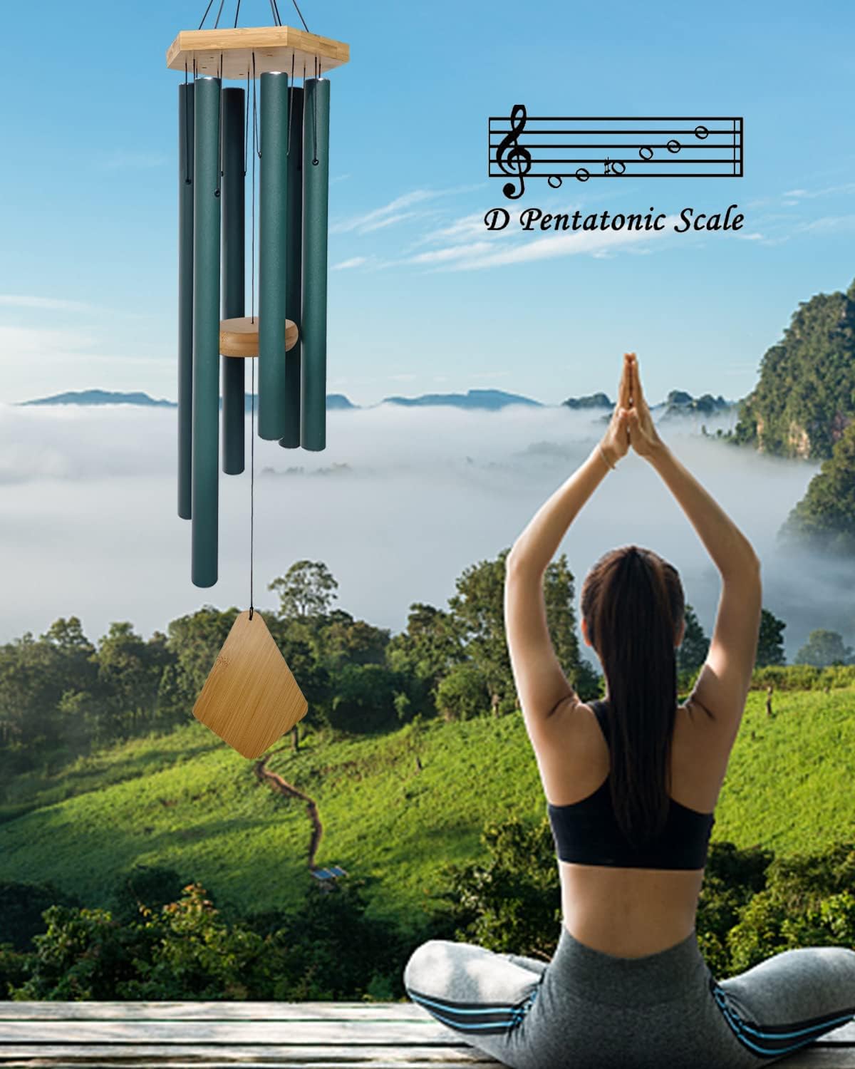 Wind Chimes Outdoor Deep Tone, Wind Chimes for Outside, Memorial Wind Chimes with Hook as Gifts for Mother's Day/Housewarming/Christmas, Patio, Garden, Yard, Home Décor. Green