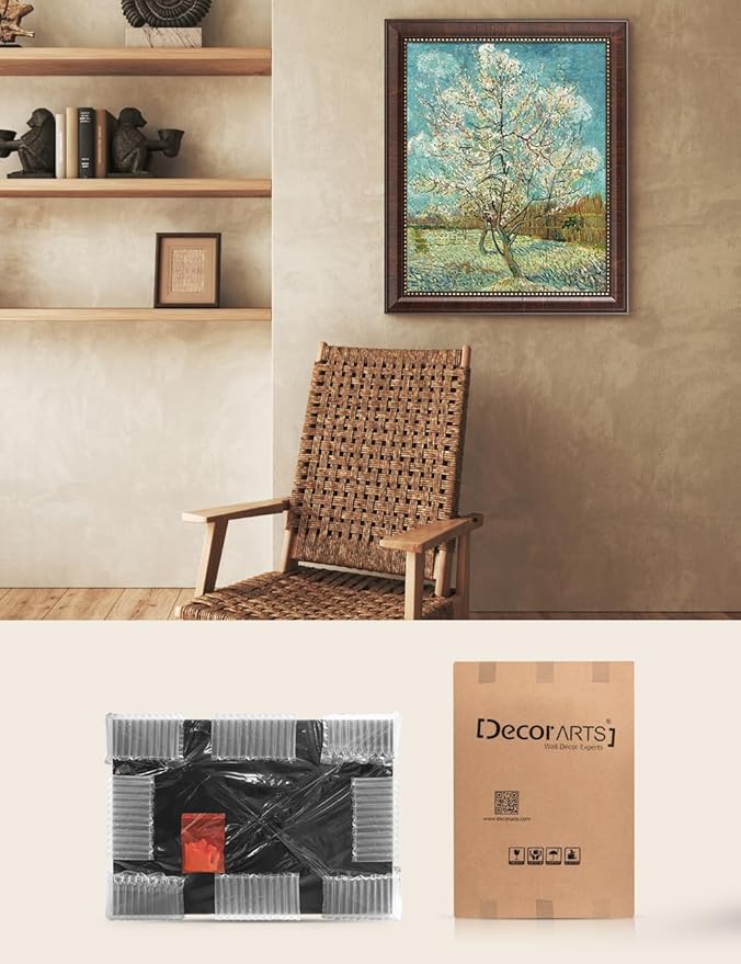 DECORARTS - Vincent Van Gogh The Pink Peach Tree Framed Wall Art, Giclee Print with Antique Brown Frame for Living Room Decor, Picture Size 16x20 Total 19x23 Made in USA