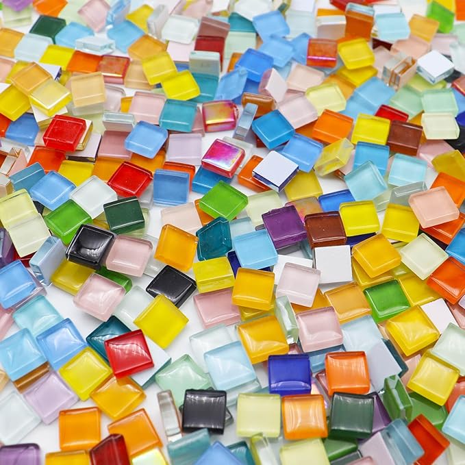 LITMIND 600Pcs / 1.1LB Mixed Colors Mosaic Tiles - 0.4 inch Square Crystal Glass Mosaic, Ideal for Stained Glass Art, Handmade Craft, and Home Decor