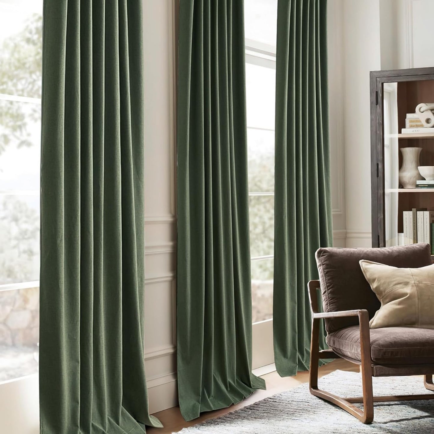 Dark Olive Green Bedroom Curtains 92 Inch Length 2 Panels Set Burg,Pinch Pleated Decorative Blackout Drapes Thermal Insulating Window Full Light Blocking Linen Blend Sunroom Pine (40"Wx92"Lx2 Loden)