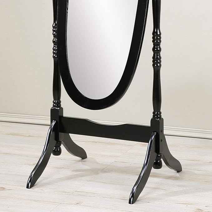 Roundhill Furniture Traditional Queen Anna Style Wood Floor Cheval Mirror, Black