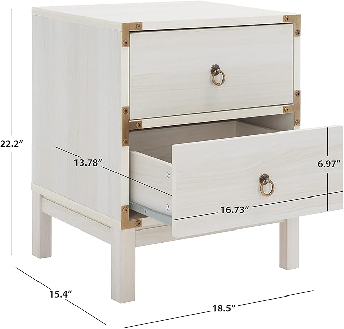 SAFAVIEH Home Collection – Galio Bleached White & Gold 2-Drawer Nightstand, Vintage-Inspired Bedside Table with Storage for Bedroom (NST9600C)