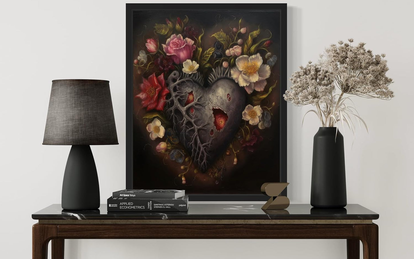 Gothic Heart Poster Art Print, Halloween Scary Vintage Wall Art Academia Spooky Painting Decoration for Horror Prints, Posters Bedroom Decor 89 (Gothic Heart, 16 x 20 inches, Black Frame)