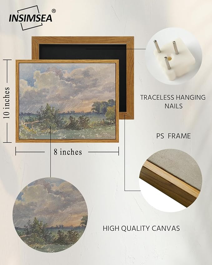InSimSea Framed Canvas Wall Art, Vintage Landscape Art for Living Room Hallway Shelf, 10x8in,English Countryside Watercolor Painting, Rustic Farmhouse Cozy Cottage Mid Century Small Decor