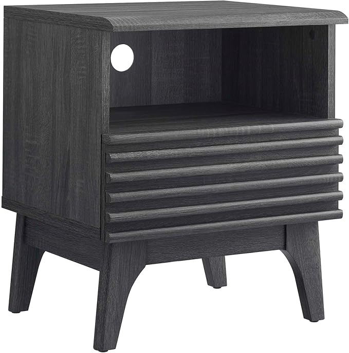 Modway Render Mid-Century Modern, One-Drawer Nightstand, Charcoal