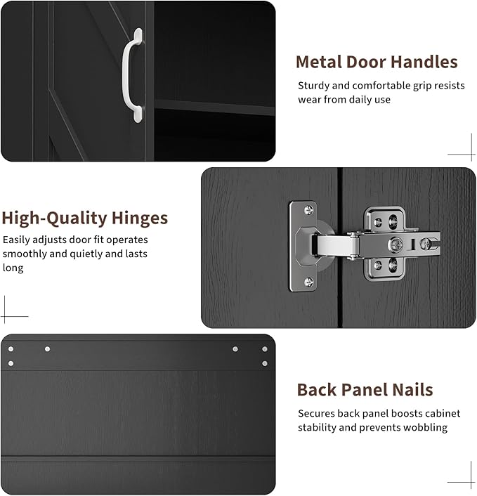 IDEALHOUSE 70" Kitchen Pantry Storage Cabinet, Farmhouse Kitchen Cabinet with 4 Doors & 3 Adjustable Shelves, Freestanding Cupboard for Dining Room,Living Room,Black