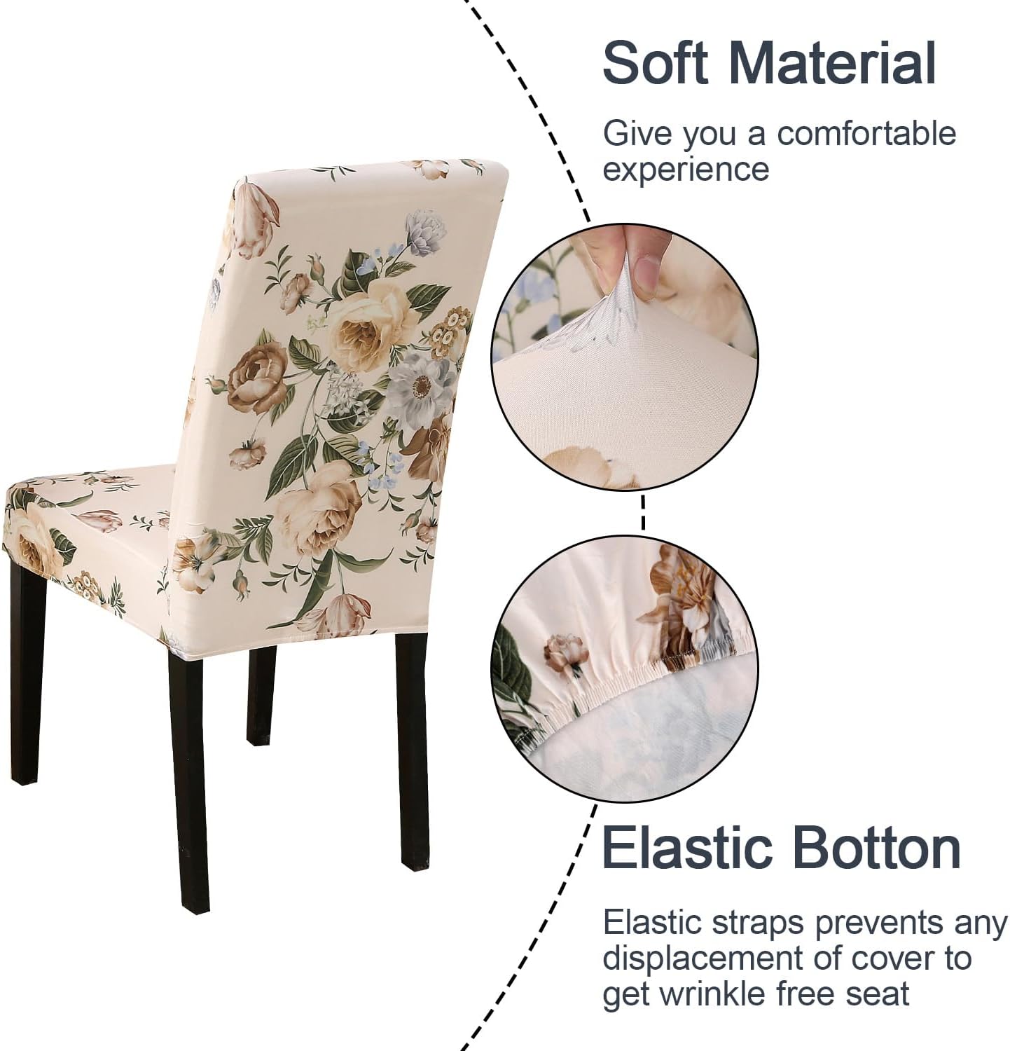 JQinHome Pattern Chair Covers for Dining Room Set of 6, High Stretch Removable Washable Parsons Chair Slipcover for Home Party Hotel Wedding Ceremony (Peony Flower,6PCS)