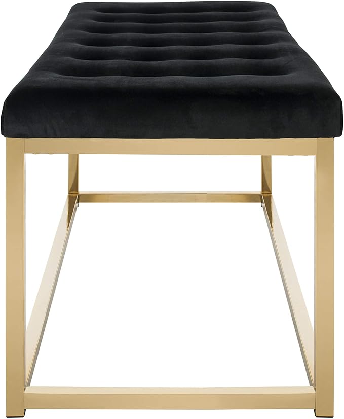 SAFAVIEH Home Collection – Reynolds Black Tufted Upholstered Accent Bench, Modern Parsons-Style Open Frame Bench with Brass Legs for Bedroom, Entryway or Living Room (FOX6225E)