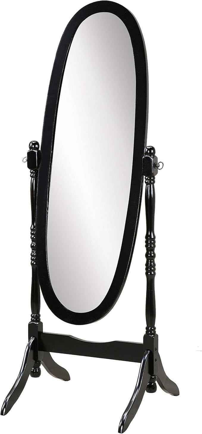 Roundhill Furniture Traditional Queen Anna Style Wood Floor Cheval Mirror, Black