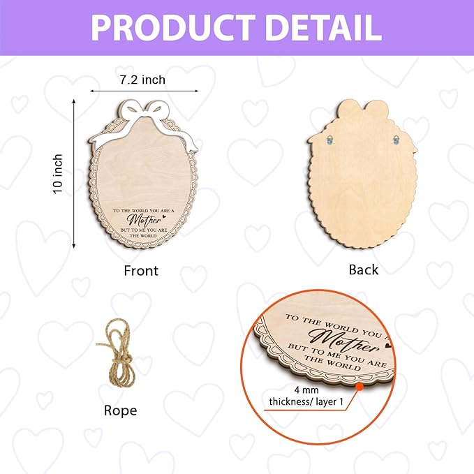 DIY Mothers Day Handprint Craft Wooden Hanging Sign, Baby's First Mothers Day Handprint Keepsake Gift with Bow, 1st New Mom Crafts Birthday Gift from Kids Activity, To The World You Are A Mother - Bow
