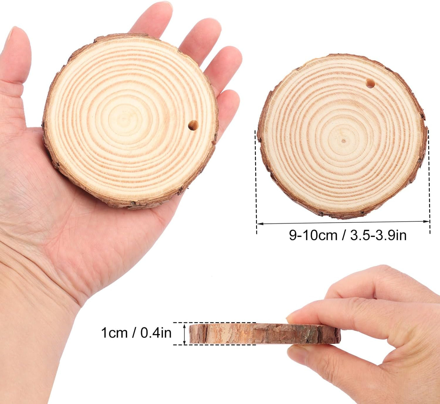 60 PCS 4 inch Unfinished Wood Slices with Hole, Natural Wood Slices, Predrilled with Hole Wood Slice for DIY Arts Craft Christmas Ornaments by GNIEMCKIN