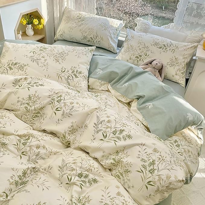 LifeTB Vintage Floral Comforter Set King, 3 Pieces Boho Floral Bedding Comforter Botanical Flowers Comforter with 2 Pillowcases, Fluffy Soft Cottagecore Bedding Set Flowers Pattern King Comforter Set