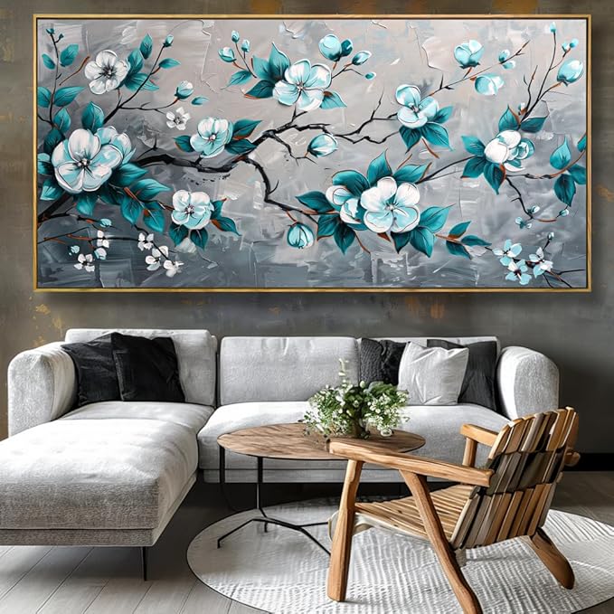 Wall Art Rustic Flowers Wall Decor Nature Wall Art Plum Blossom Canvas Painting for Bedroom Living Room Dining Room Home Office Decor 24"x48" with Framed