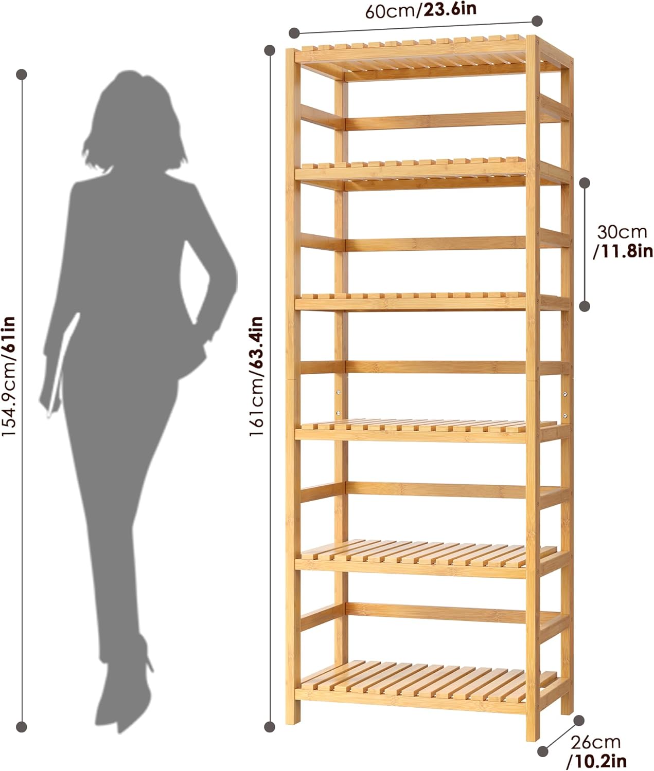 FOTOSOK 6-Tier Bamboo Shelf, Bamboo Bookcase with Adjustable Shelves, Free Standing Storage Shelf Unit, Plant Flower Stand for Kitchen, Bathroom, Home Office, Natural - Décor Diaries