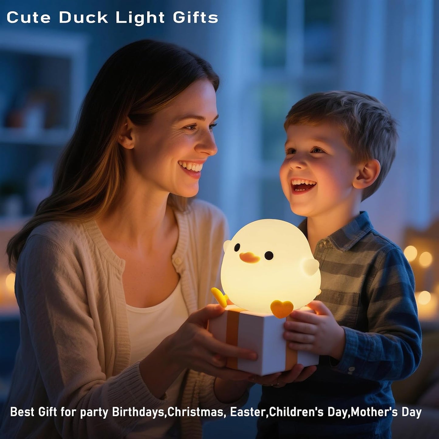 HAPPYBAG Cute Pea Duck Night Light,Duck Lamp,2 Levels Dimmable Silicone Ducky Light,LED Squishy Animal Light for Kids Sleep,Rechargeable Bedside Touch Lamp, Kids Room Decor Gift Toy