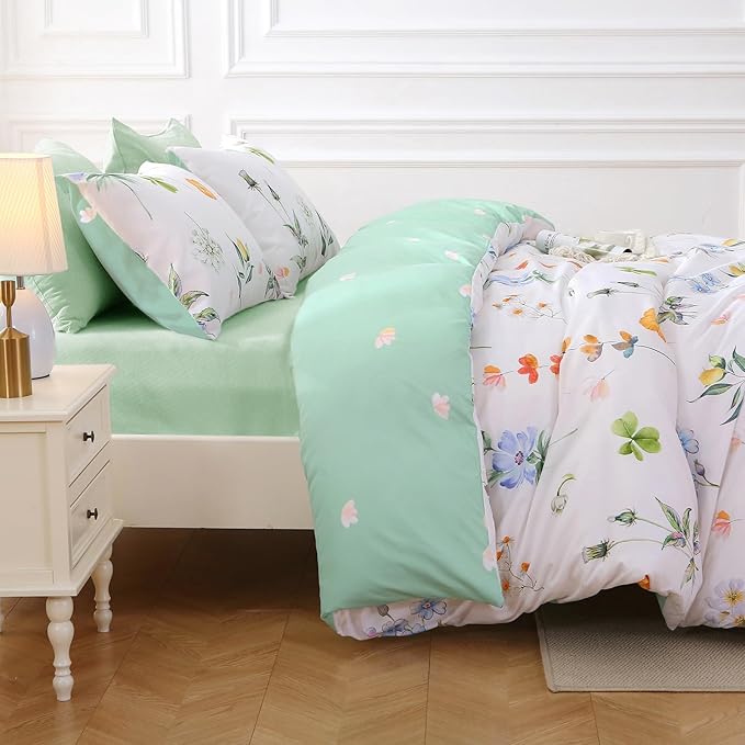 MUXHOMO Multi Flower Bed in a Bag King 7 Pieces, King Comforter Set Reversible Botanical Flowers Design, Ultra Soft & Breathable Bedding Sets with Comforter, Sheets, Pillowcases & Shams