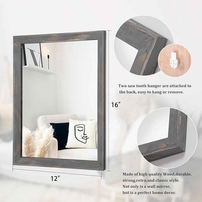AAZZKANG Wooden Mirror Rectangle Rustic Mirrors for Wall Decorative for Bedroom Bathroom Living Room Entryway Hanging Home Decor