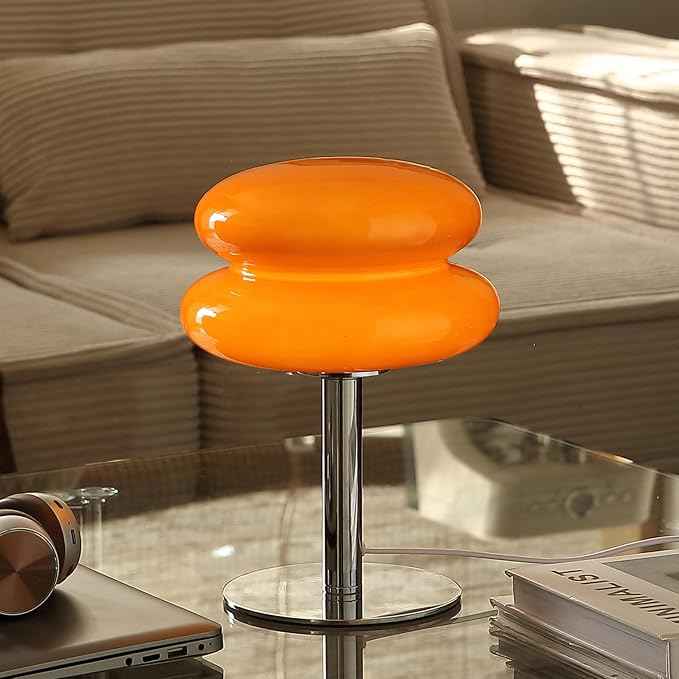 Mushroom Lamp Table Lamp for Night Stands,Mid Century Modern Desk Lamps for Bedroom, Vintage Dimmable Bedside Small Lamps, Cute Cool Home Room Aesthetic Decor for Living Room (Orange)